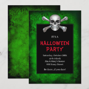 Convites Crânio E Crossbones Verdes Grunge Festa De Hallowe