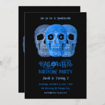 Crânio Engraçado Gótico Azul Negro Dia das Bruxas