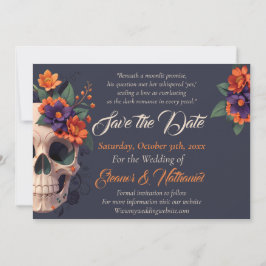 Convites Crânio Floral 3D Gótico Elegante Salve a Data