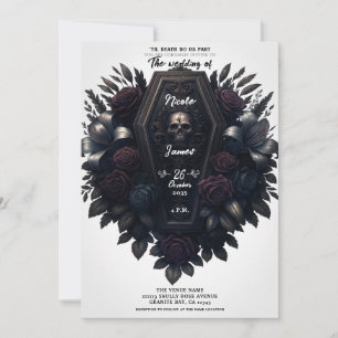 Convites Crânio Floral Coffin Bloom Branco Casamento Gótico