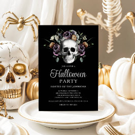 Convites Cranio Floral Gótico Elegante de Halloween