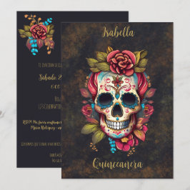 Convites Crânio Floral Quinceanera Aniversário Espanhol
