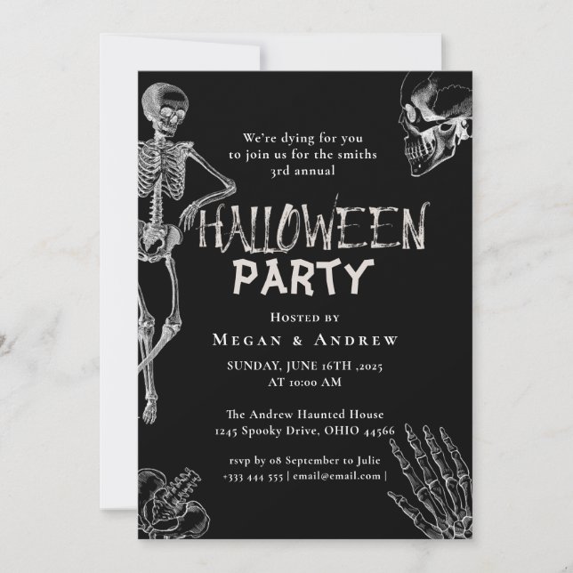 Convites Crânio Gótico do Partido Adulto do Halloween (Frente)