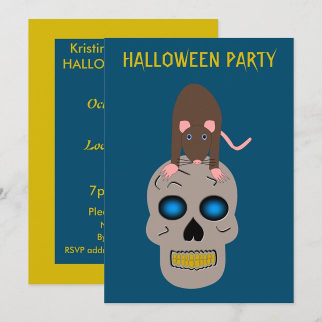 Convites Crânio Gótico e Halloween Rato Personalizados (Frente/Verso)