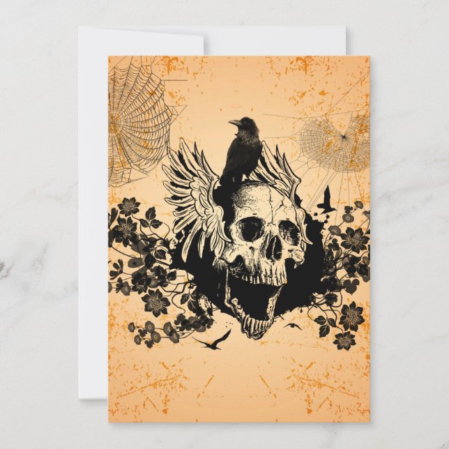 Convites Crânio incrível com asas e corvos (Frente)