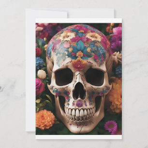 Convites Cranio Metálico do Dia dos Mortos com Flores