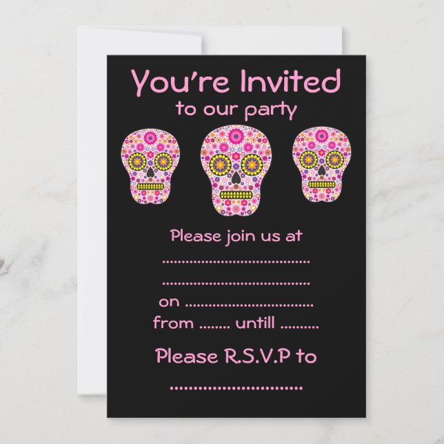 Convites Crânio mexicano cor-de-rosa do açúcar (Frente)
