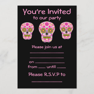 Convites Crânio mexicano cor-de-rosa do açúcar