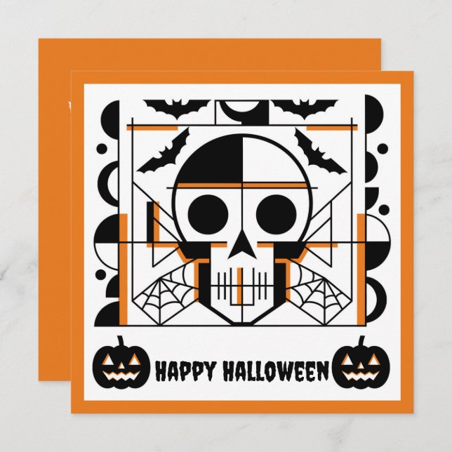 Convites Crânio, morcegos, teias de aranha ao estilo do Dia (Frente/Verso)