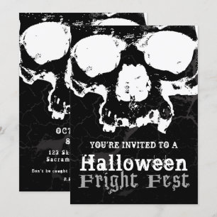 Convites Cranio Preto e Branco Grunge Festa de Terror de Ha