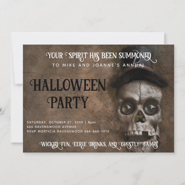 Convites Crânio Sinistro de Chapéu Alto na Festa de Hallowe (Frente)