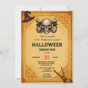 Convites Crânio Sinistro Rosa Festa Gótica de Halloween