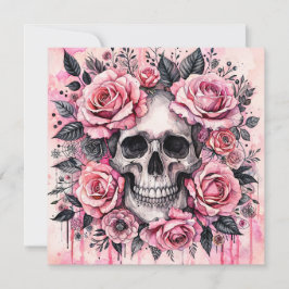 Convites Crânio Sorridente e Rosas Pink Gothic