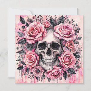 Convites Crânio Sorridente e Rosas Pink Gothic