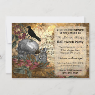 Convites Crânios de Corvo Halloween