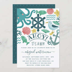 Convites Crânios do Mar Náutico em Cute é um Chá de fraldas