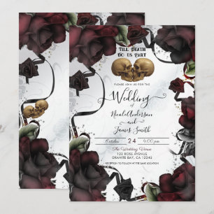 Convites Crânios Góticos Rosas Vermelhas Brancas Noivado de