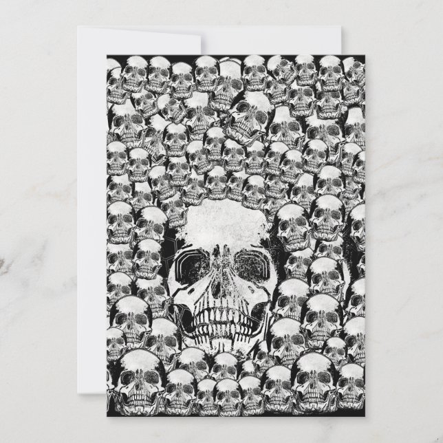 CONVITES CRÂNIOS PAREDE MORTE MORTOS ESQUELETO PRETO BRANCO (Frente)