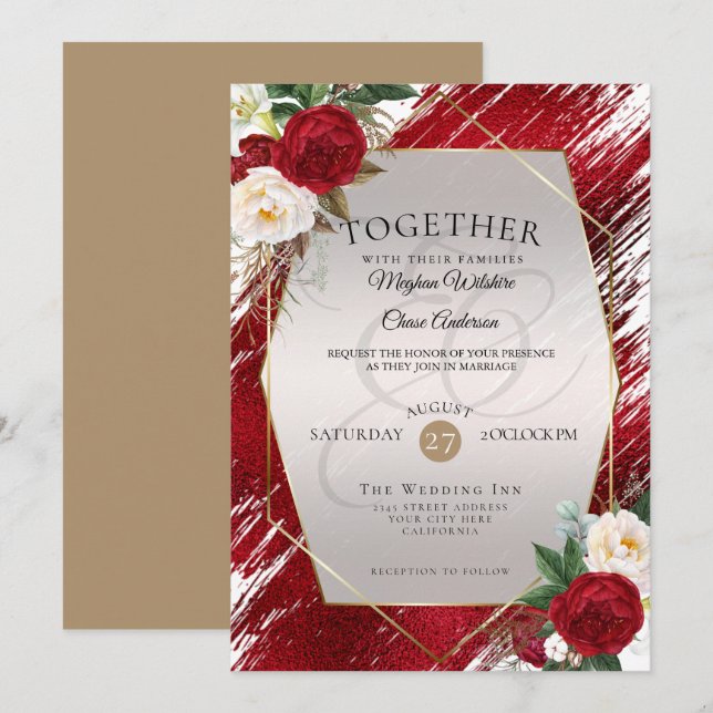 Convites Crash Paint Traço Vermelho Negrito Floral (Frente/Verso)