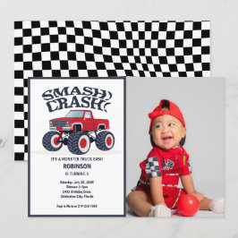 Convites Crash Smash - Foto Moderna do Truck Monstro Vermel