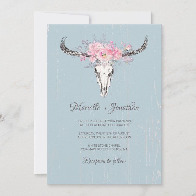 Convites Cravo de Vaca Rústico Boho Rosa Floral Aquarela Az (Frente)