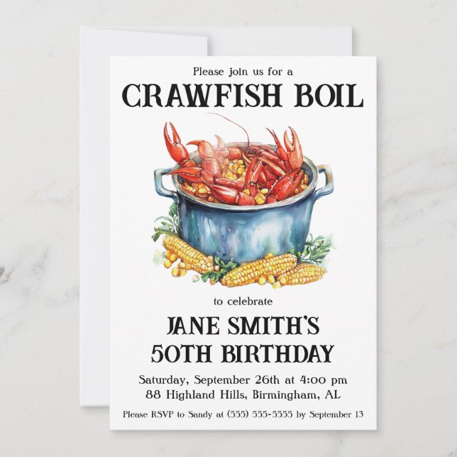 Convites Crawfish Boil Birthday Party (Frente)