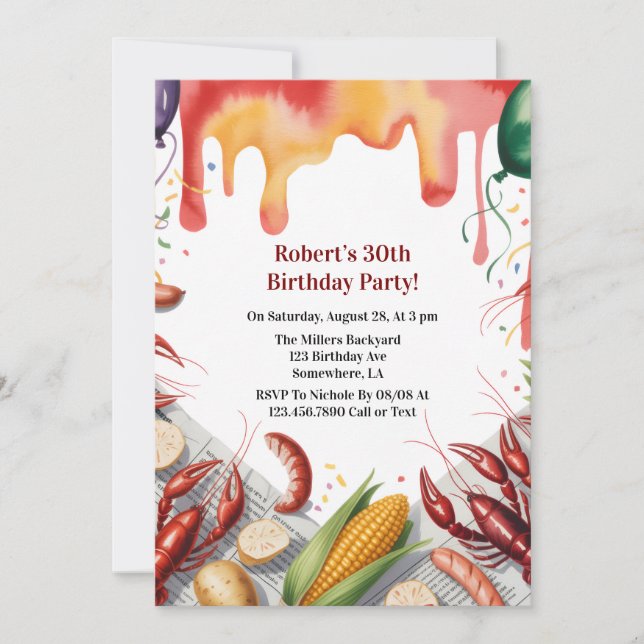 Convites Crawfish Boil Birthday Party For Adults  (Frente)