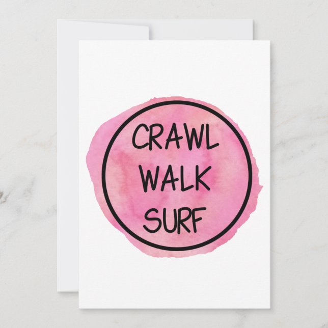 Convites Crawl Walk Surf com Design Rosa (Frente)