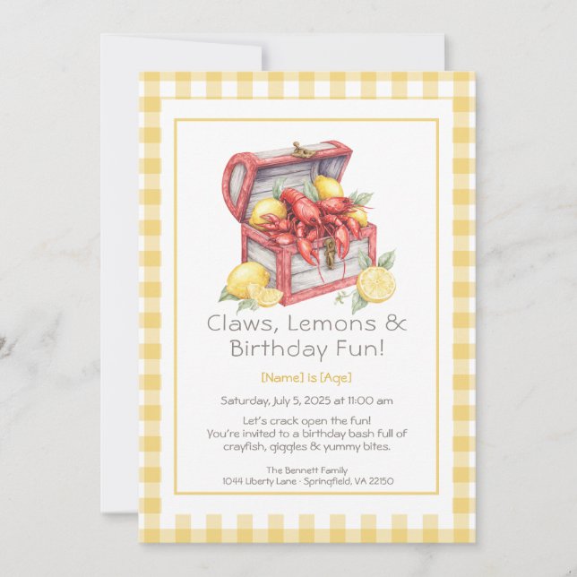 Convites Crayfish & Lemon Treasure Chest Aniversário  (Frente)