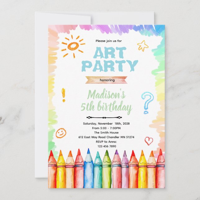 Convites Crayon Art birthday Party Invitation (Frente)