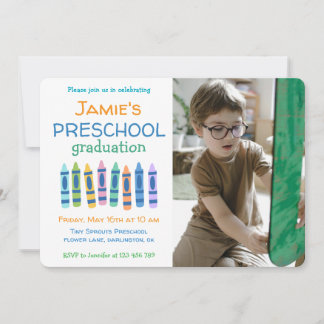 Convites Crayon Photo Preschool Graduation Invitation