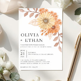 Convites Cream Apricot Floral Wedding Invitation, W004