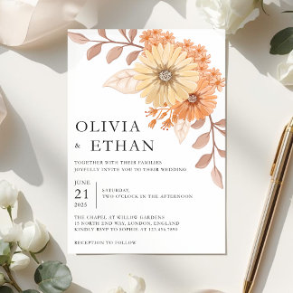 Convites Cream Apricot Floral Wedding Invitation, W004