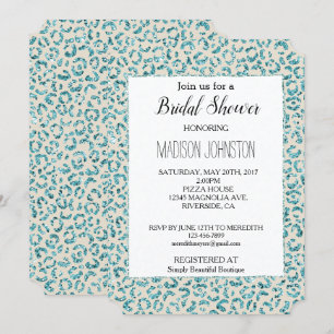 Convites Cream Aqua Mint Glitter Leopard Animal