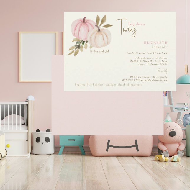 Convites Cream Blush Twins Little Pumpkins Baby Shower (Criador carregado)