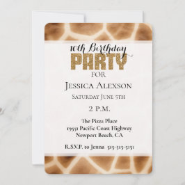 Convites Cream Brown Giraffe Animal Dourado Festa de Glitte