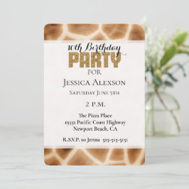 Convites Cream Brown Giraffe Animal Dourado Festa de Glitte