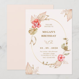 Convites Cream calmo aniversário floral elegante