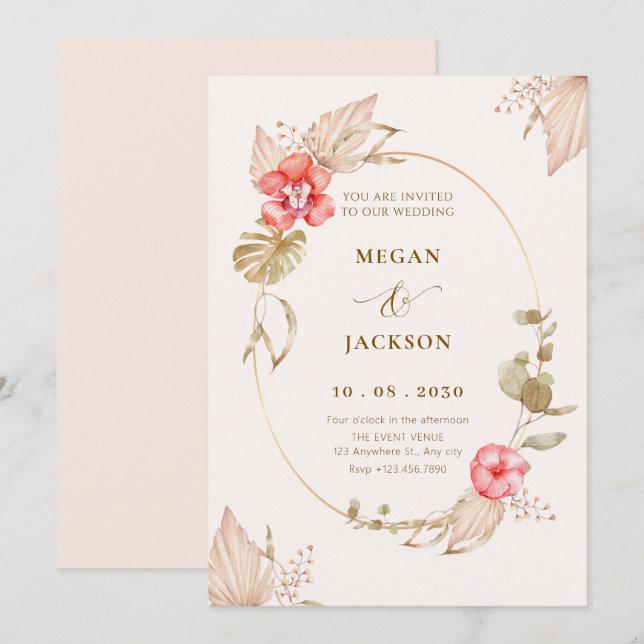 Convites Cream calmo casamento floral elegante (Frente/Verso)