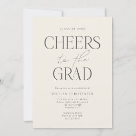 Convites Cream Charcoal Gray Modern Cheers Grad Party
