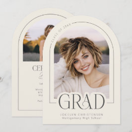 Convites Cream Charcoal Modern Grad Photo Announcement