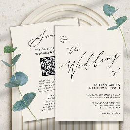 Convites Cream Código QR Tudo Em Um Casamento Chic Moderno