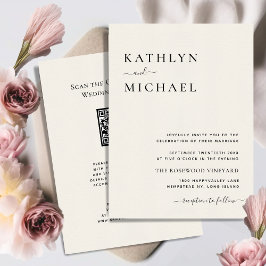 Convites Cream Código QR Tudo Em Um Casamento Moderno Minim