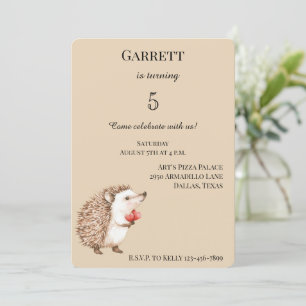 Convites Cream Cute Hedgehog Red Hearthday