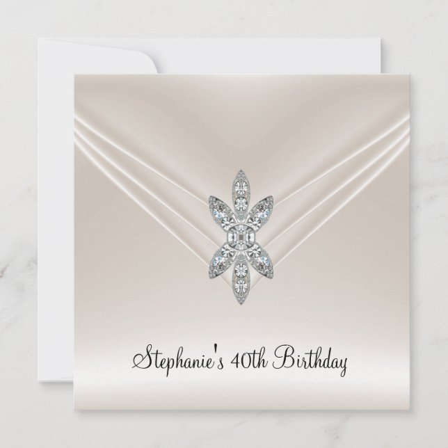 Convites Cream Diamond Jewel do Partido aniversário de 40 a (Frente)