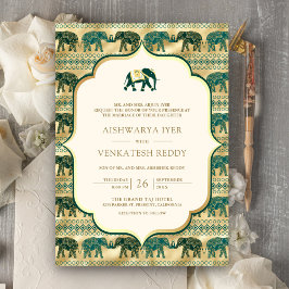 Convites Cream Emerald Elephant All in One Indian Weds