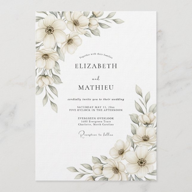 Convites Cream Ethereal Botanical Wedding (Frente)