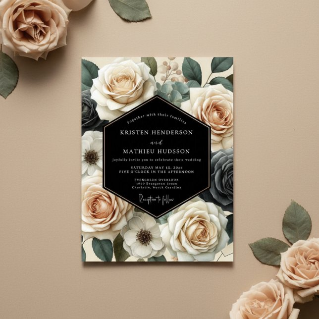 Convites Cream Floral Romance Wedding (Criador carregado)