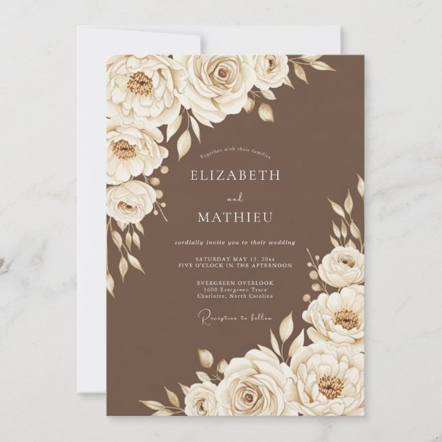 Convites Cream Floral Rustic Wedding (Frente)