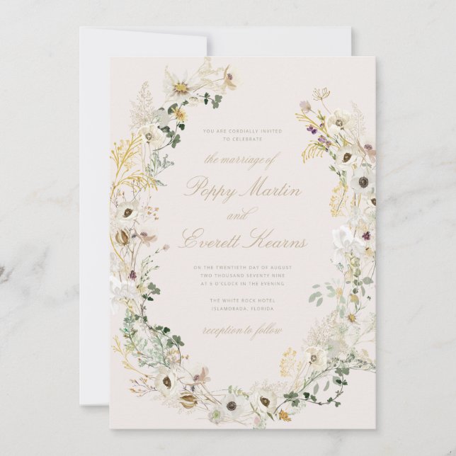 Convites Cream Floral Wildflower Poppy Wedding Invitation (Frente)
